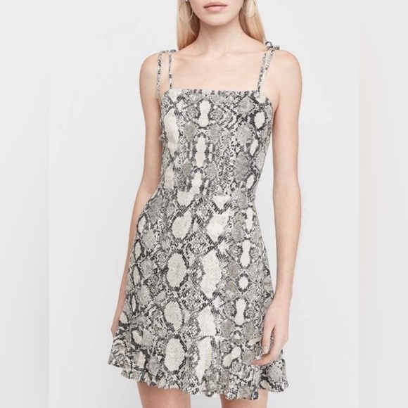 Express Snakeskin Print Ruffle Hem Fit and Flare Dress - Picture 1 of 4
